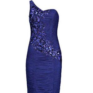 Sleeveless one shoulder cobalt Beaded Dress